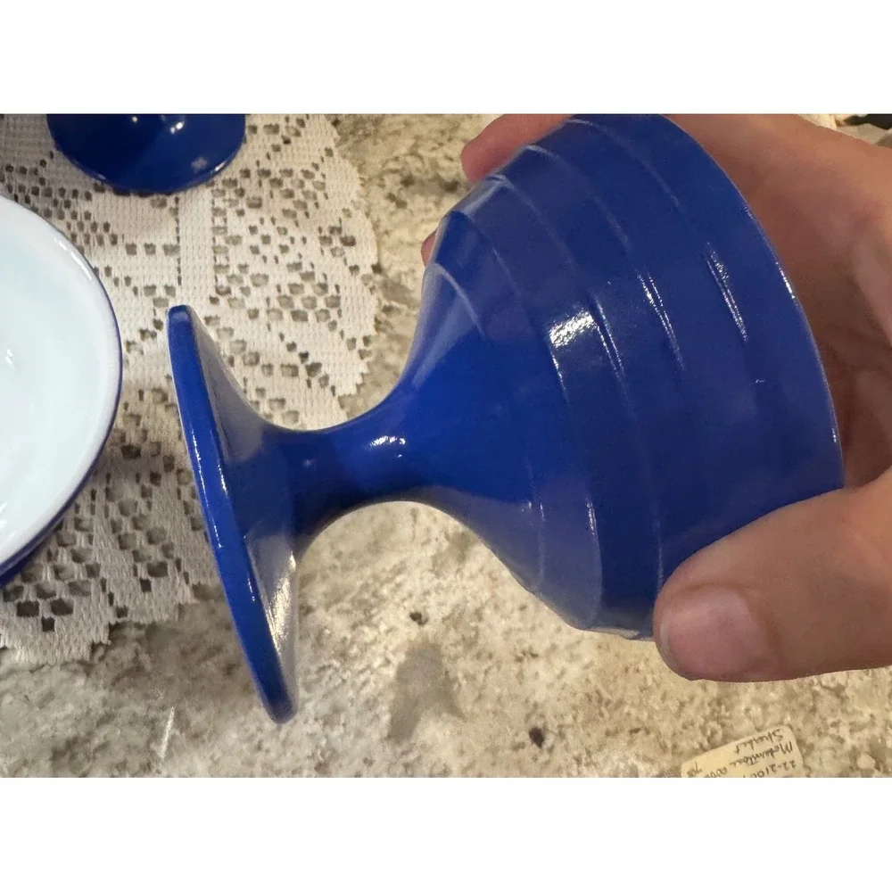 Vintage Cobalt Blue Milk Glass Footed Dessert Sherbet Bowls Set of 4 MCM Retro
